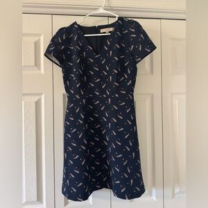 LOFT Navy and Pink Patterned Mini Dress